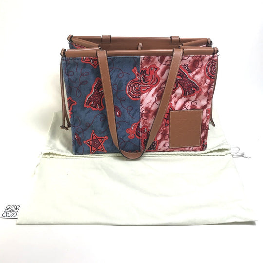 LOEWE Tote Bag 330.54CW76 Canvas / leather blue x pink x red Hauras Ihisa Collection Cushion tote Women Used Authentic