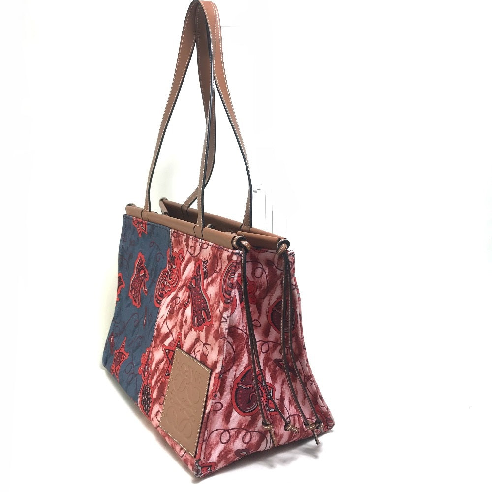 LOEWE Tote Bag 330.54CW76 Canvas / leather blue x pink x red Hauras Ihisa Collection Cushion tote Women Used Authentic