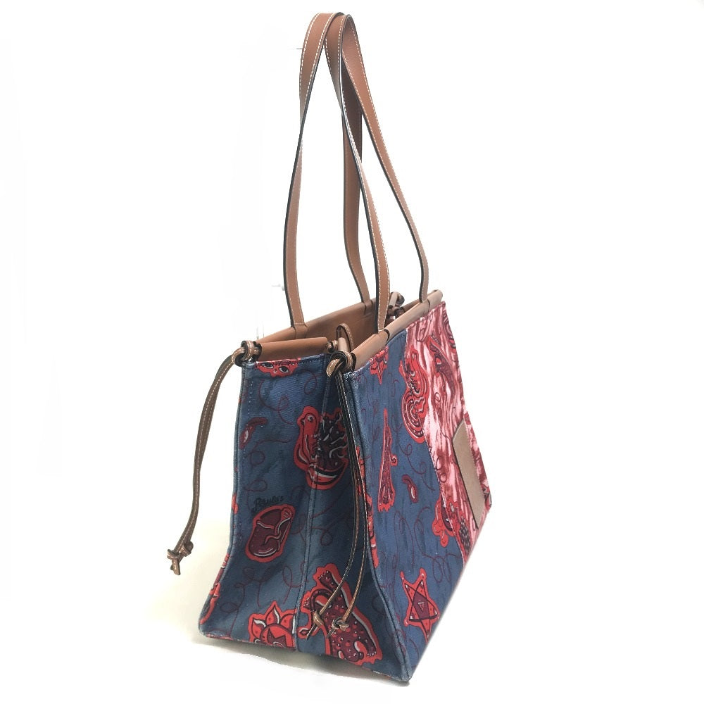 LOEWE Tote Bag 330.54CW76 Canvas / leather blue x pink x red Hauras Ihisa Collection Cushion tote Women Used Authentic