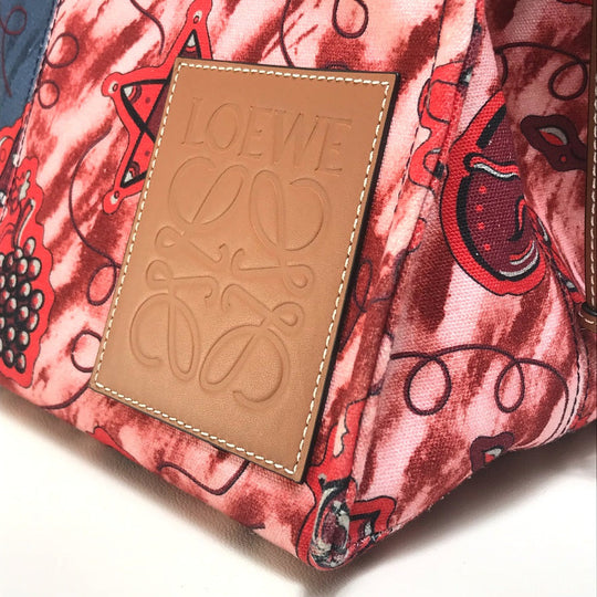 LOEWE Tote Bag 330.54CW76 Canvas / leather blue x pink x red Hauras Ihisa Collection Cushion tote Women Used Authentic