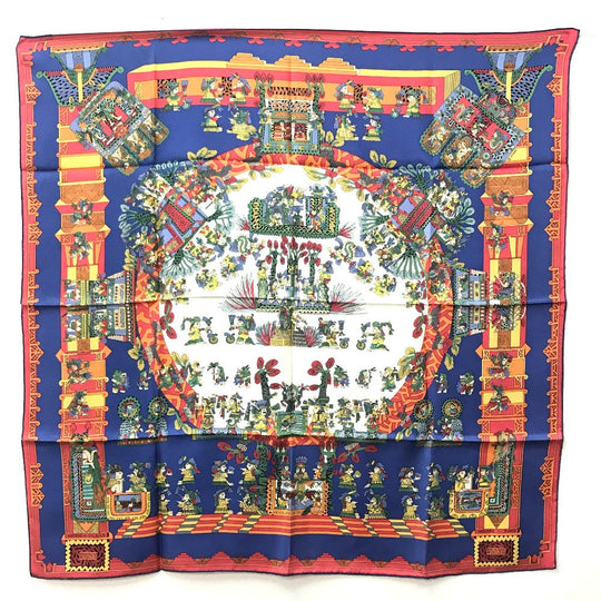 HERMES scarf silk Blue x red x white Carre90 ASTRES et SOLEILS Celestial bodies and the sun Women Used Authentic