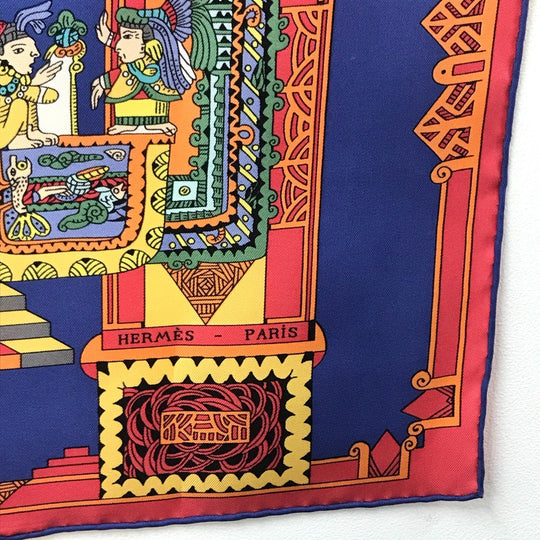 HERMES scarf silk Blue x red x white Carre90 ASTRES et SOLEILS Celestial bodies and the sun Women Used Authentic