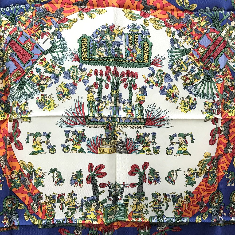 HERMES scarf silk Blue x red x white Carre90 ASTRES et SOLEILS Celestial bodies and the sun Women Used Authentic