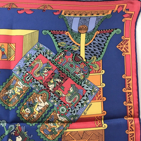 HERMES scarf silk Blue x red x white Carre90 ASTRES et SOLEILS Celestial bodies and the sun Women Used Authentic