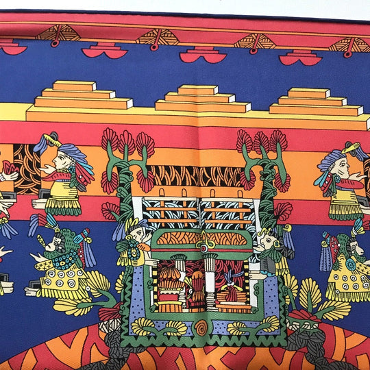 HERMES scarf silk Blue x red x white Carre90 ASTRES et SOLEILS Celestial bodies and the sun Women Used Authentic