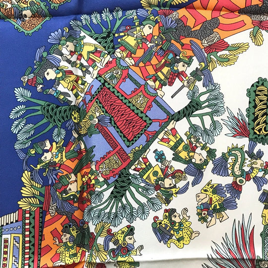 HERMES scarf silk Blue x red x white Carre90 ASTRES et SOLEILS Celestial bodies and the sun Women Used Authentic