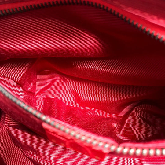 CELINE Handbag leather Red belt Embossing Women Used Authentic