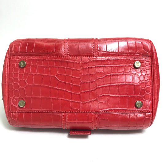 CELINE Handbag leather Red belt Embossing Women Used Authentic