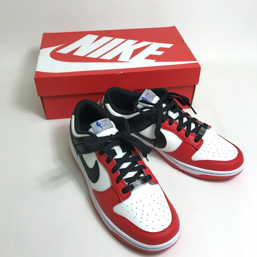 NIKE sneakers Leather, Rubber White / red / black NBA collaboration NIKE DUNK LOW RETRO EMB mens 9 Used Authentic
