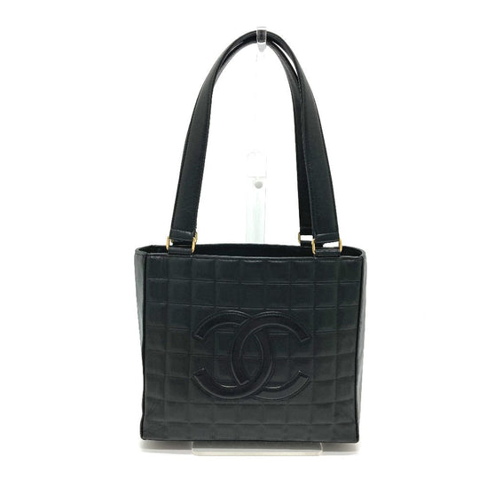 CHANEL Tote Bag lambskin black CCCOCO Mark Chocolate bar Women Used Authentic