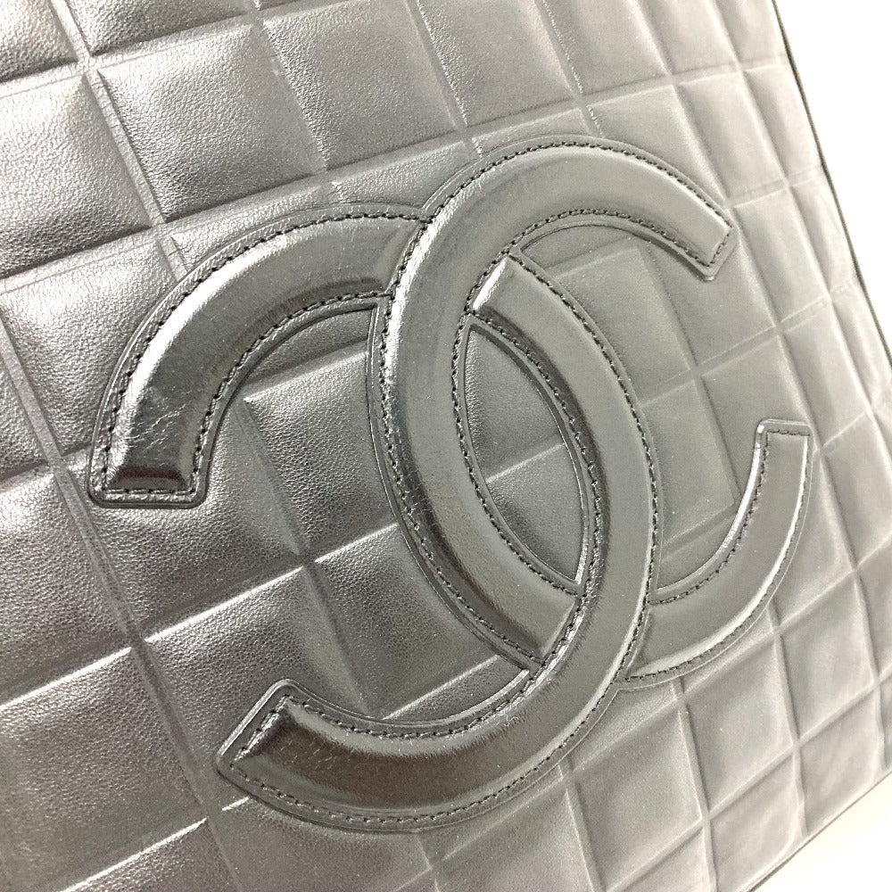 CHANEL Tote Bag lambskin black CCCOCO Mark Chocolate bar Women Used Authentic