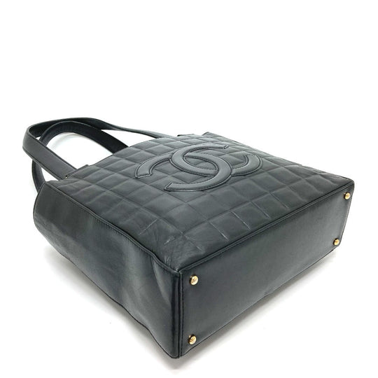 CHANEL Tote Bag lambskin black CCCOCO Mark Chocolate bar Women Used Authentic