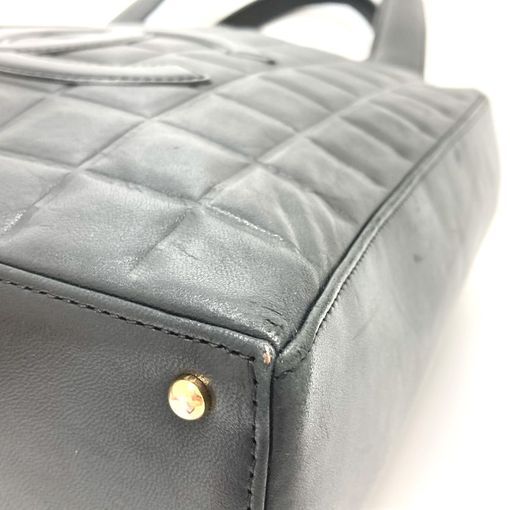 CHANEL Tote Bag lambskin black CCCOCO Mark Chocolate bar Women Used Authentic