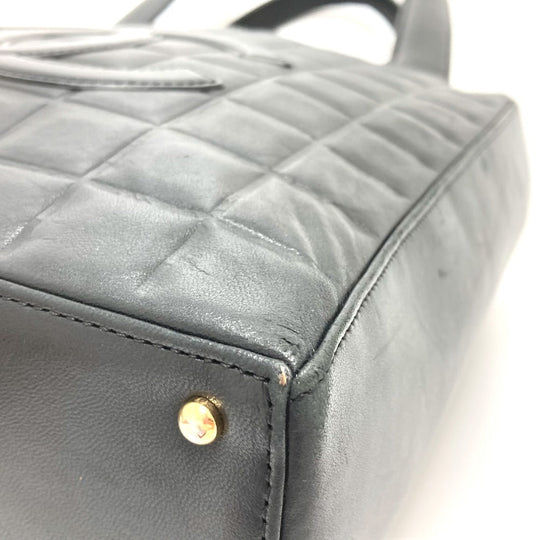 CHANEL Tote Bag lambskin black CCCOCO Mark Chocolate bar Women Used Authentic