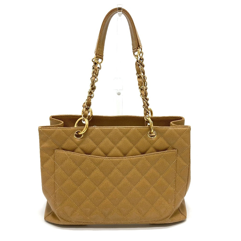CHANEL Tote Bag A50995 Caviar skin beige CC COCO Mark Matrasse Women Used Authentic