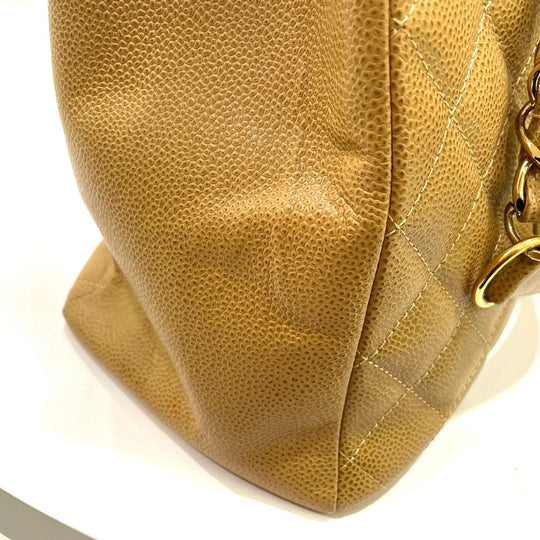 CHANEL Tote Bag A50995 Caviar skin beige CC COCO Mark Matrasse Women Used Authentic
