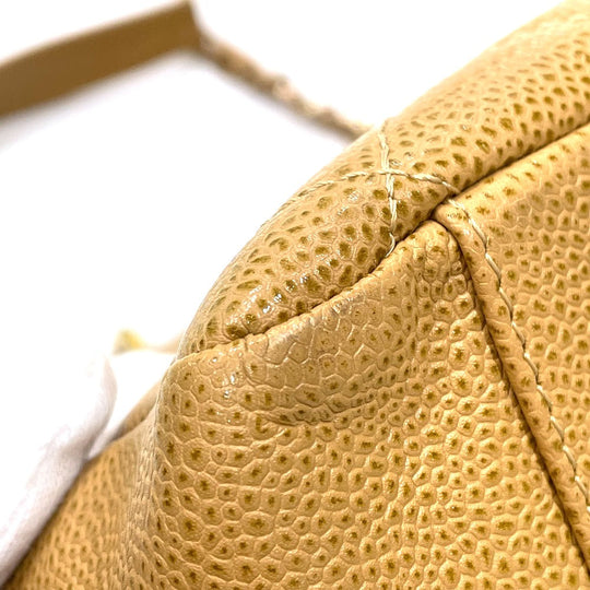 CHANEL Tote Bag A50995 Caviar skin beige CC COCO Mark Matrasse Women Used Authentic