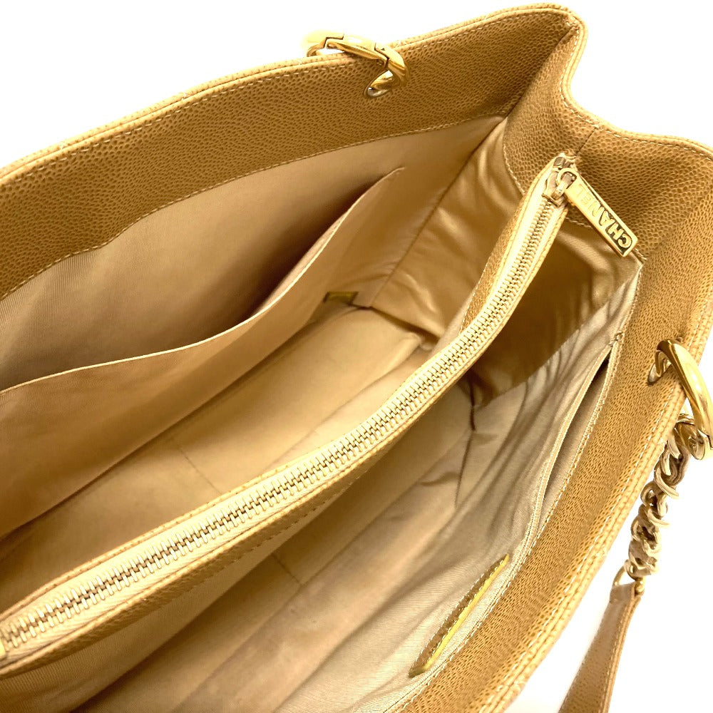 CHANEL Tote Bag A50995 Caviar skin beige CC COCO Mark Matrasse Women Used Authentic