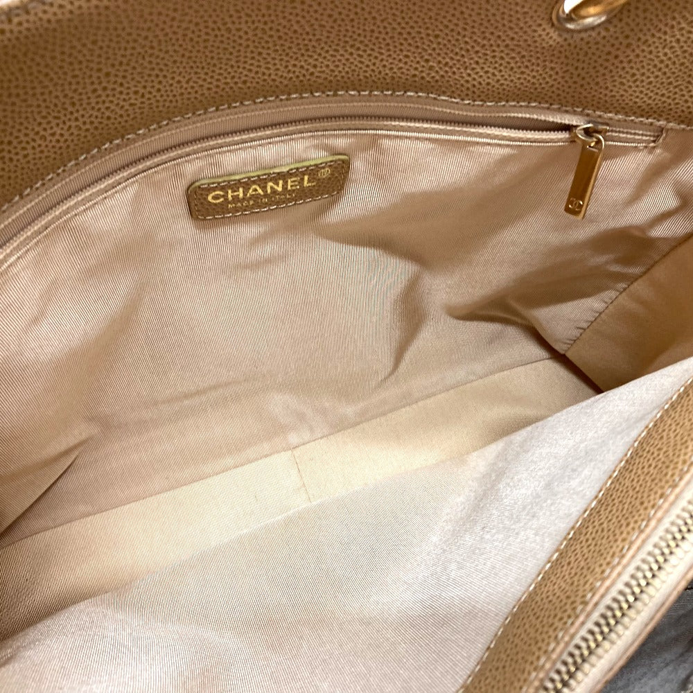 CHANEL Tote Bag A50995 Caviar skin beige CC COCO Mark Matrasse Women Used Authentic