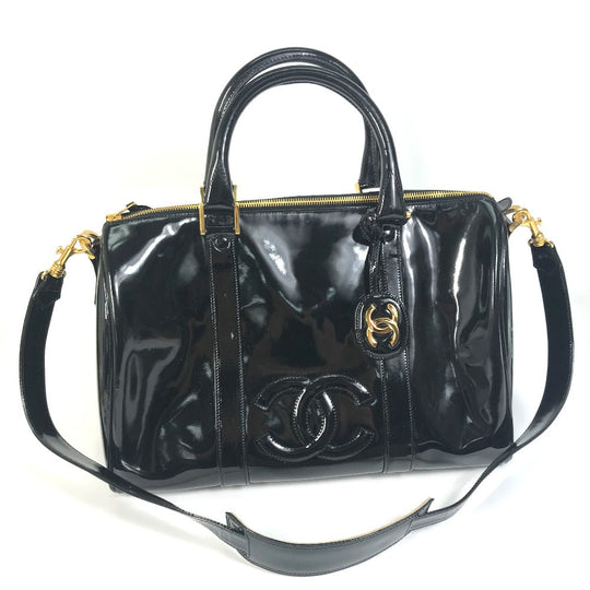 CHANEL Boston Duffel bag enamel black CC COCO Mark Women Used Authentic