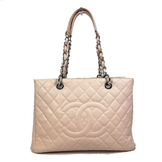 CHANEL Tote Bag A50995 Caviar skin pink CC COCO Mark Matrasse Women Used Authentic