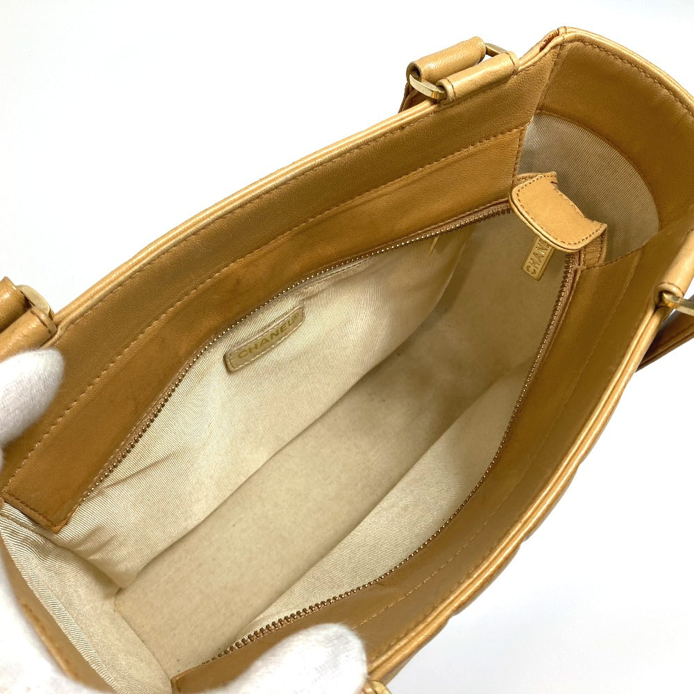 CHANEL Tote Bag A17809 Calfskin beige CCCOCO Mark Chocolate bar Women Used Authentic