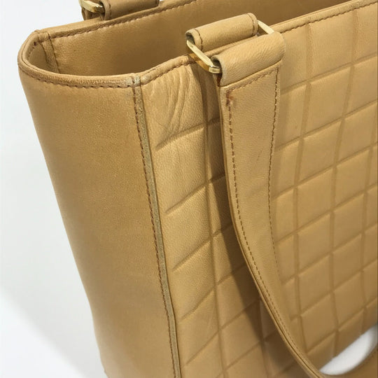CHANEL Tote Bag A17809 Calfskin beige CCCOCO Mark Chocolate bar Women Used Authentic