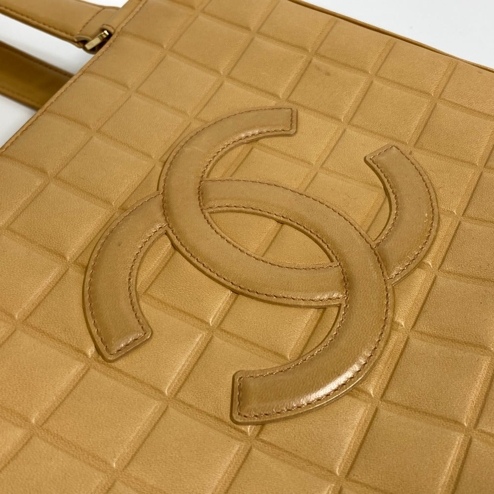 CHANEL Tote Bag A17809 Calfskin beige CCCOCO Mark Chocolate bar Women Used Authentic