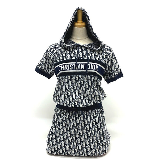 Dior one piece 123R02A4022 cotton Navy Oblique Fleece short dress Women XS Used Authentic