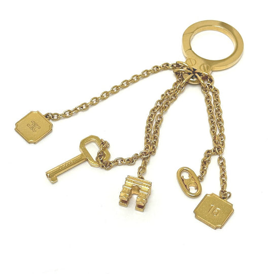 CELINE key ring Gold Plated gold Handcuff motif Triomphe Women Used Authentic
