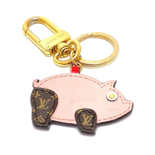 LOUIS VUITTON Key ring M67402 leather pink Monogram Portocre Superstition Pig Women Used Authentic