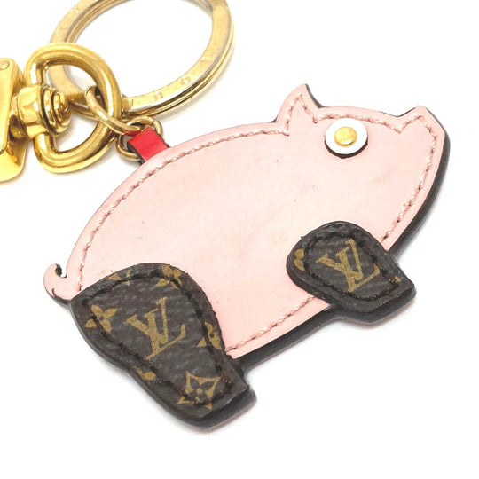 LOUIS VUITTON Key ring M67402 leather pink Monogram Portocre Superstition Pig Women Used Authentic