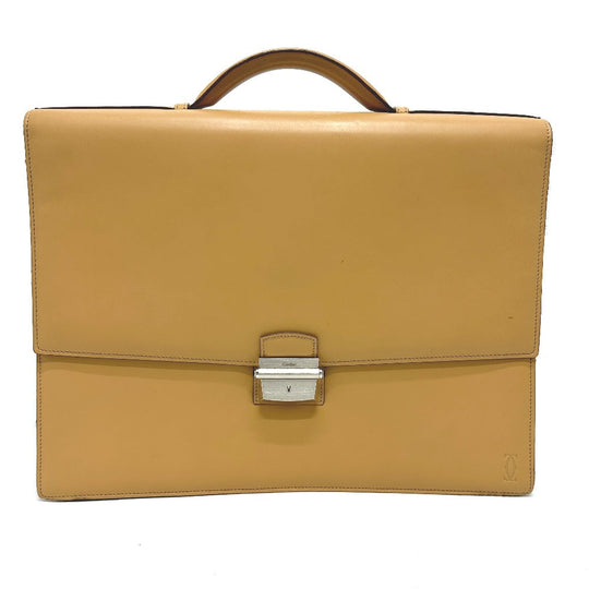 CARTIER Handbag leather beige Business bag mens Used Authentic