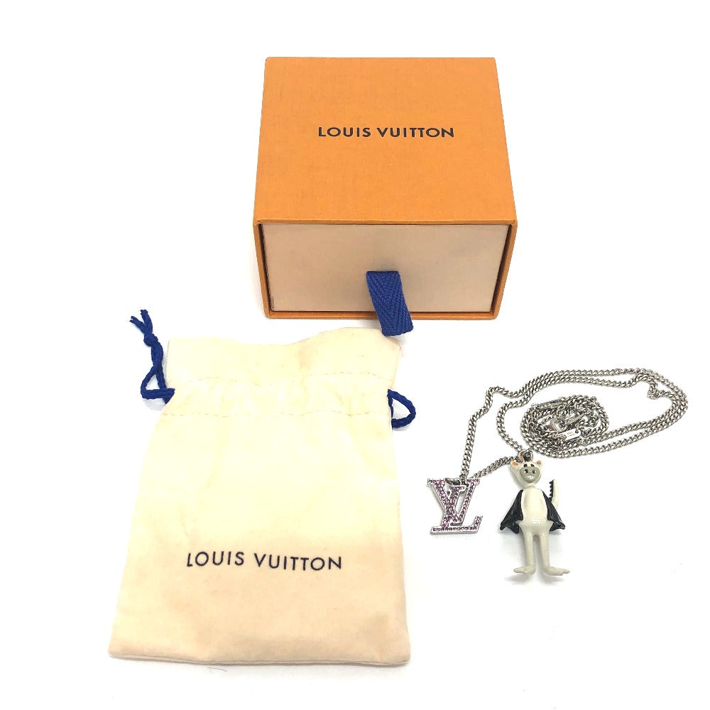 LOUIS VUITTON Necklace MP2927 Stainless Steel Silver LV Dragon LV Friend Strass mens Used Authentic