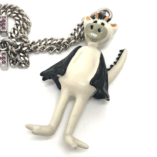 LOUIS VUITTON Necklace MP2927 Stainless Steel Silver LV Dragon LV Friend Strass mens Used Authentic