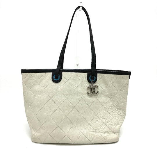 CHANEL Tote Bag Caviar skin white CC COCO Mark Matrasse