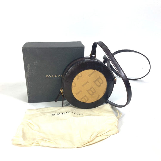 BVLGARI Shoulder Bag Canvas / leather Brown Logo mania Women Used Authentic