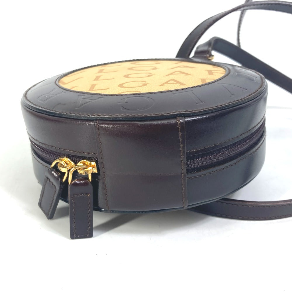 BVLGARI Shoulder Bag Canvas / leather Brown Logo mania Women Used Authentic