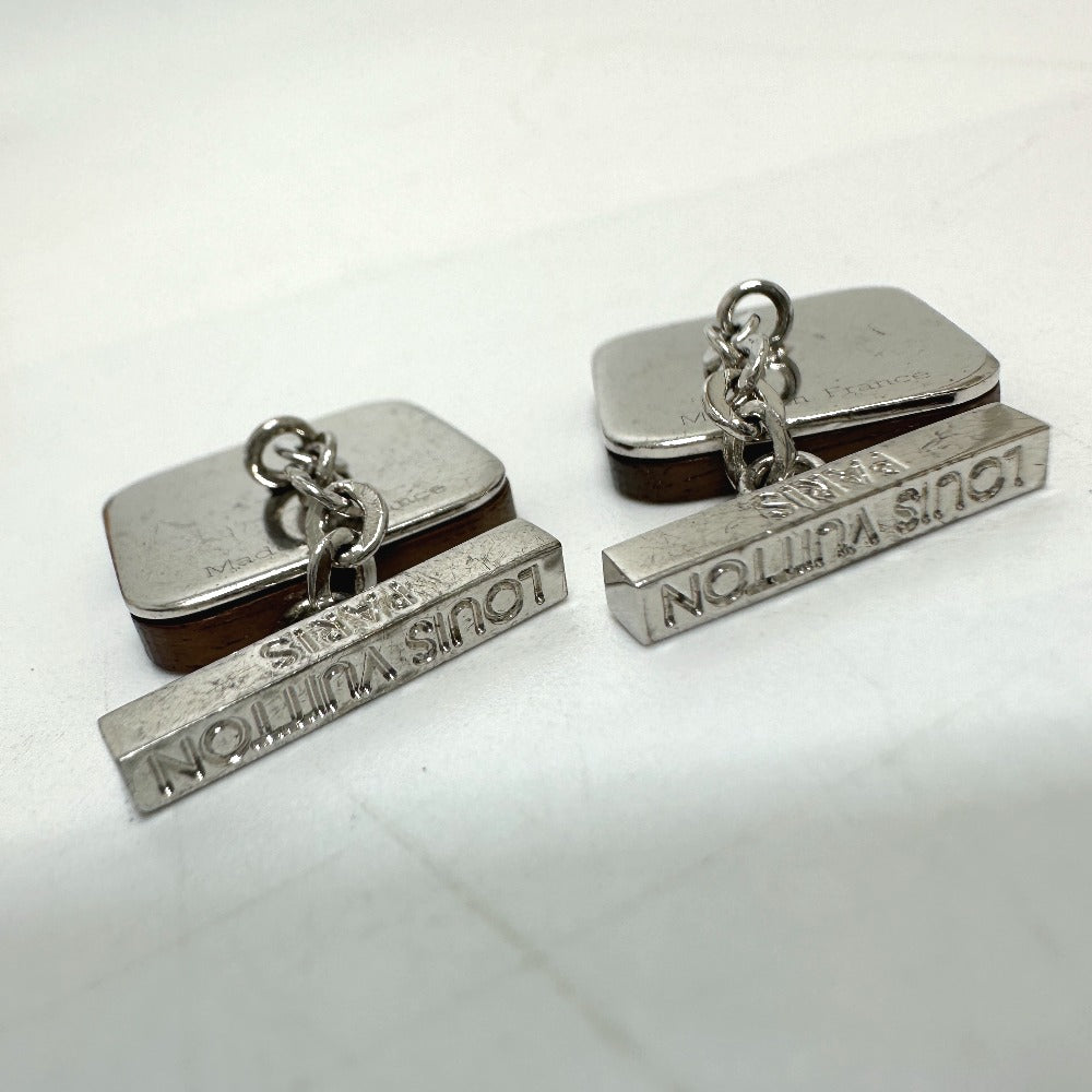 LOUIS VUITTON cuffs Wood, Stainless Steel Brown LV logo mens Used Authentic