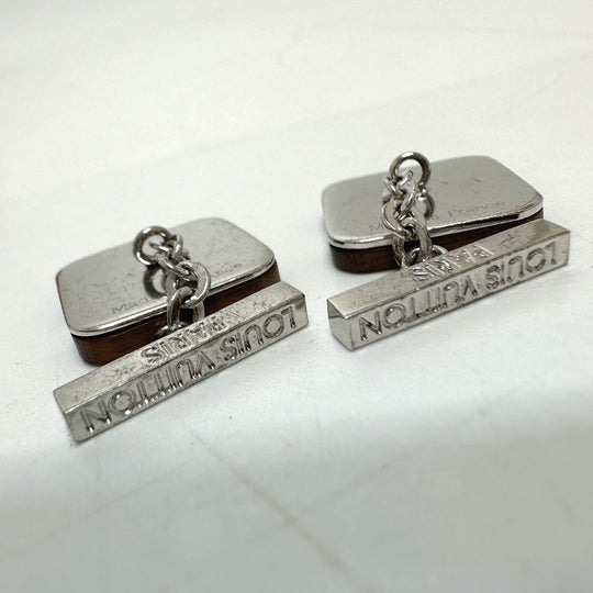 LOUIS VUITTON cuffs Wood, Stainless Steel Brown LV logo mens Used Authentic