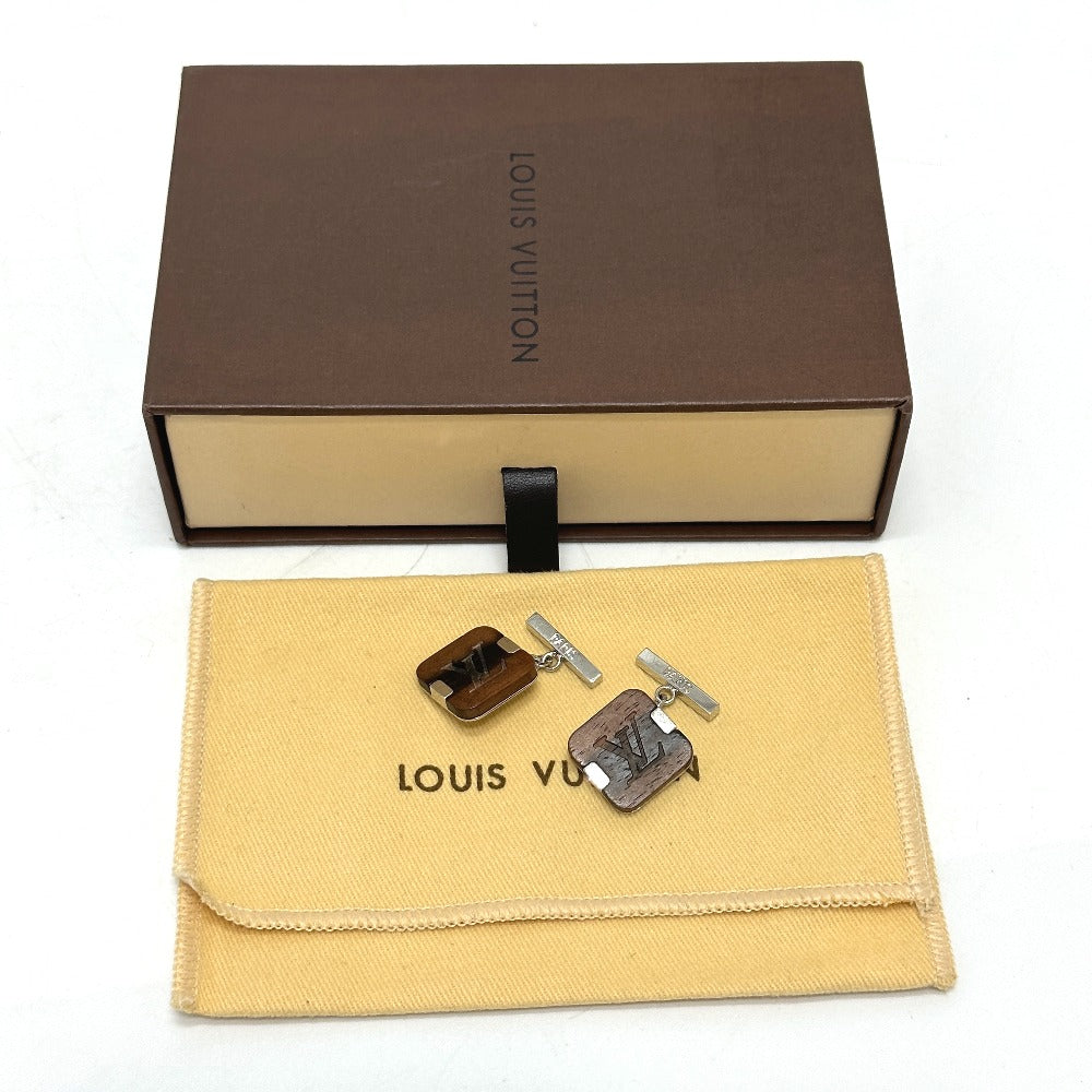 LOUIS VUITTON cuffs Wood, Stainless Steel Brown LV logo mens Used Authentic