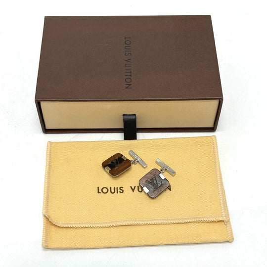 LOUIS VUITTON cuffs Wood, Stainless Steel Brown LV logo mens Used Authentic