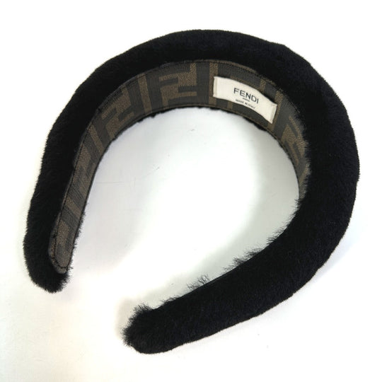 FENDI hair accessory PVC, Sheep fur black Zucca fur head band Women Used Authentic
