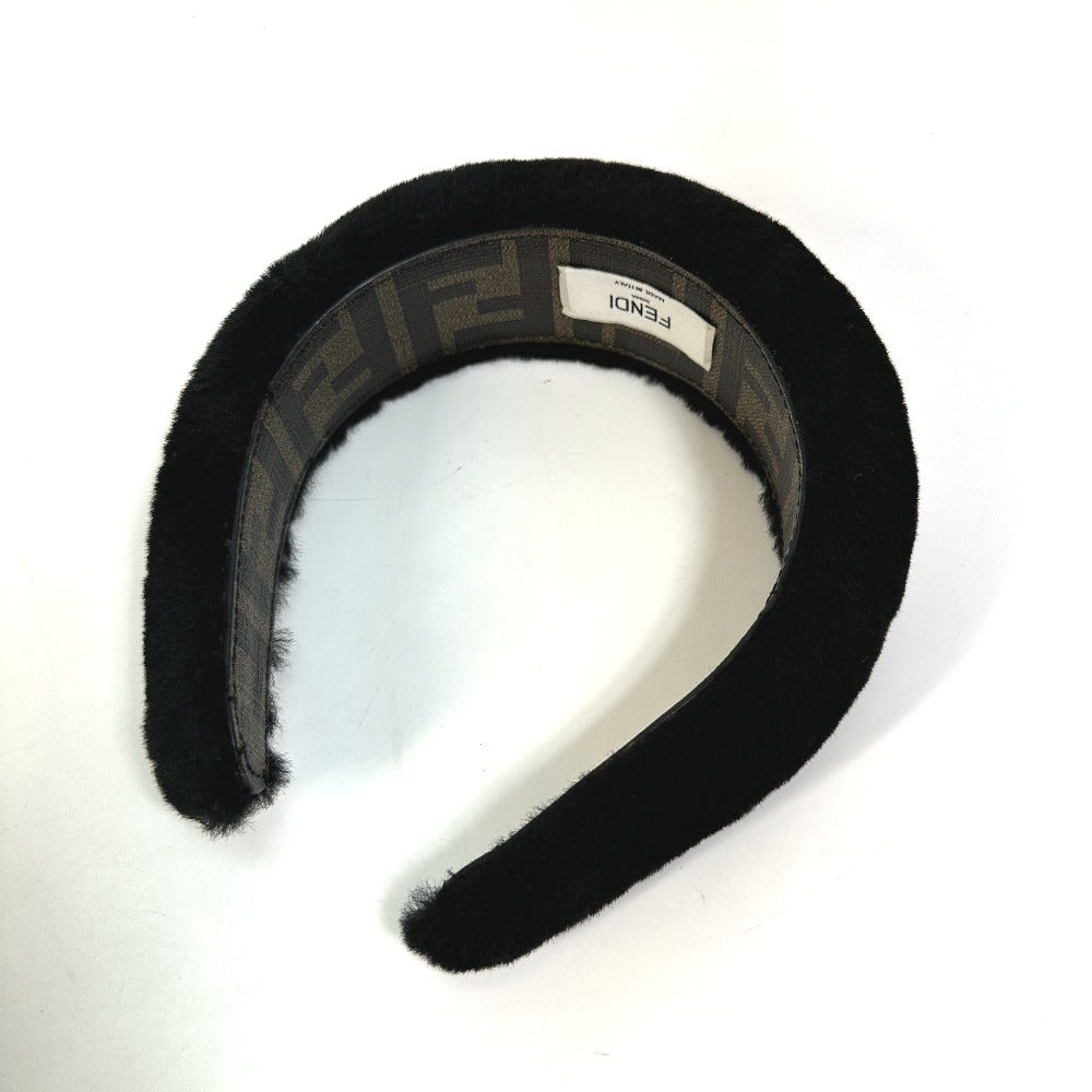 FENDI hair accessory PVC, Sheep fur black Zucca fur head band Women Used Authentic
