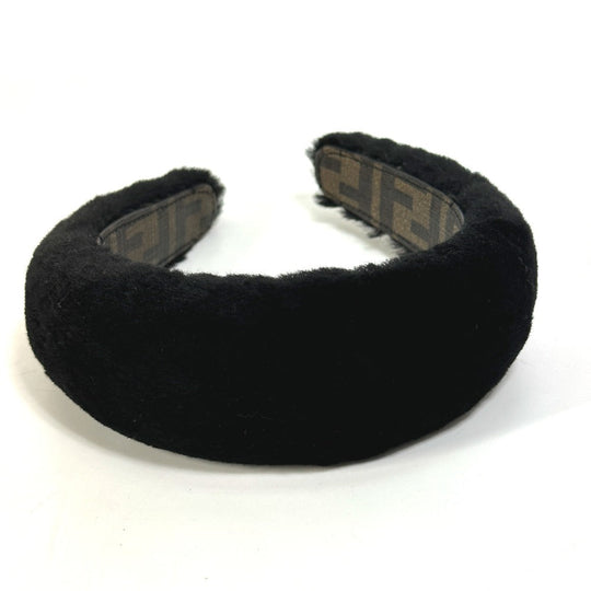 FENDI hair accessory PVC, Sheep fur black Zucca fur head band Women Used Authentic