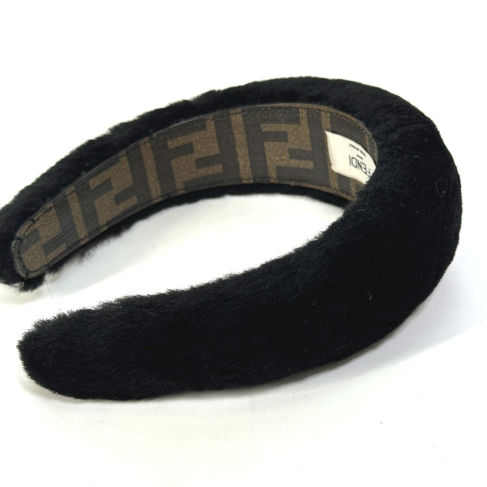 FENDI hair accessory PVC, Sheep fur black Zucca fur head band Women Used Authentic