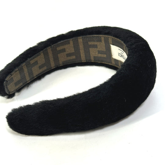 FENDI hair accessory PVC, Sheep fur black Zucca fur head band Women Used Authentic