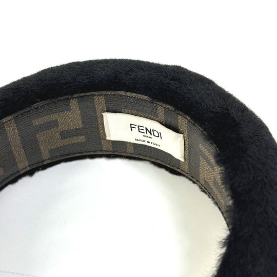 FENDI hair accessory PVC, Sheep fur black Zucca fur head band Women Used Authentic