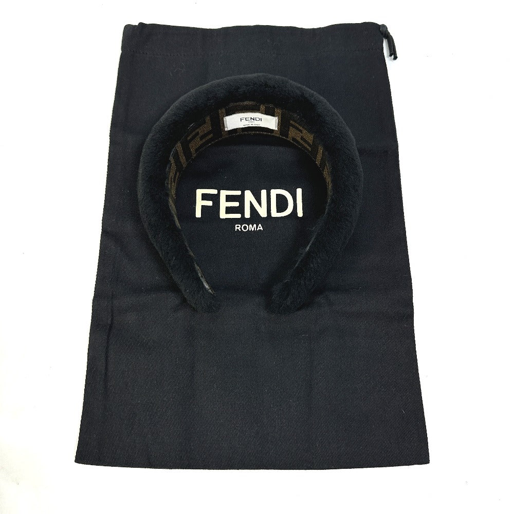 FENDI hair accessory PVC, Sheep fur black Zucca fur head band Women Used Authentic