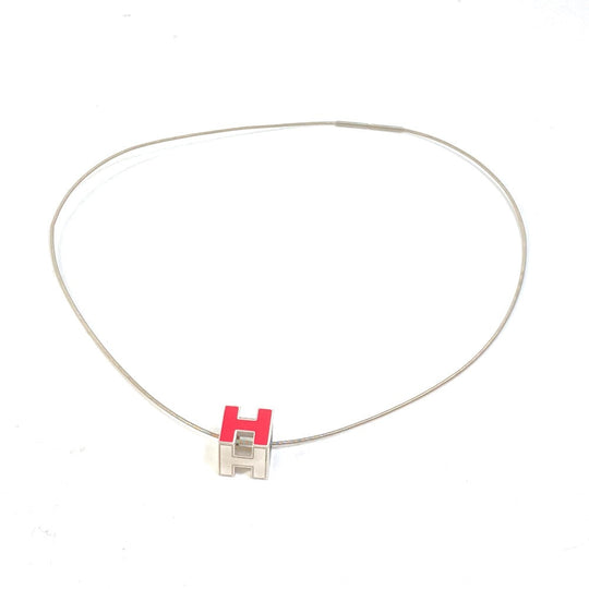 HERMES Necklace metal Silver H cube Cardue Ash Women Used Authentic